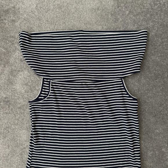 LOFT Off Shoulder Shirt Womens XL Navy Blue White Striped Ribbed Stretch Top - Picture 2 of 8